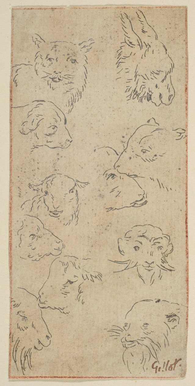 Estudo de cabeças de animais.n.d. de Claude Gillot