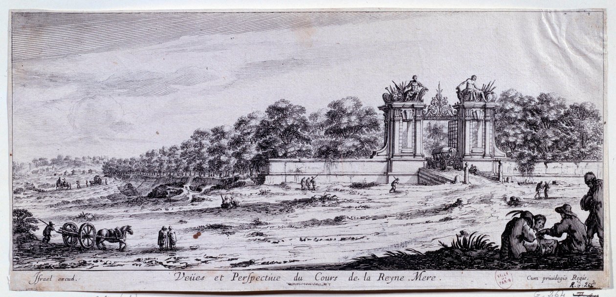 Vista e perspectiva do Cours de la Reine Mere Esta caminhada foi criada em 1616 perto da Place de l