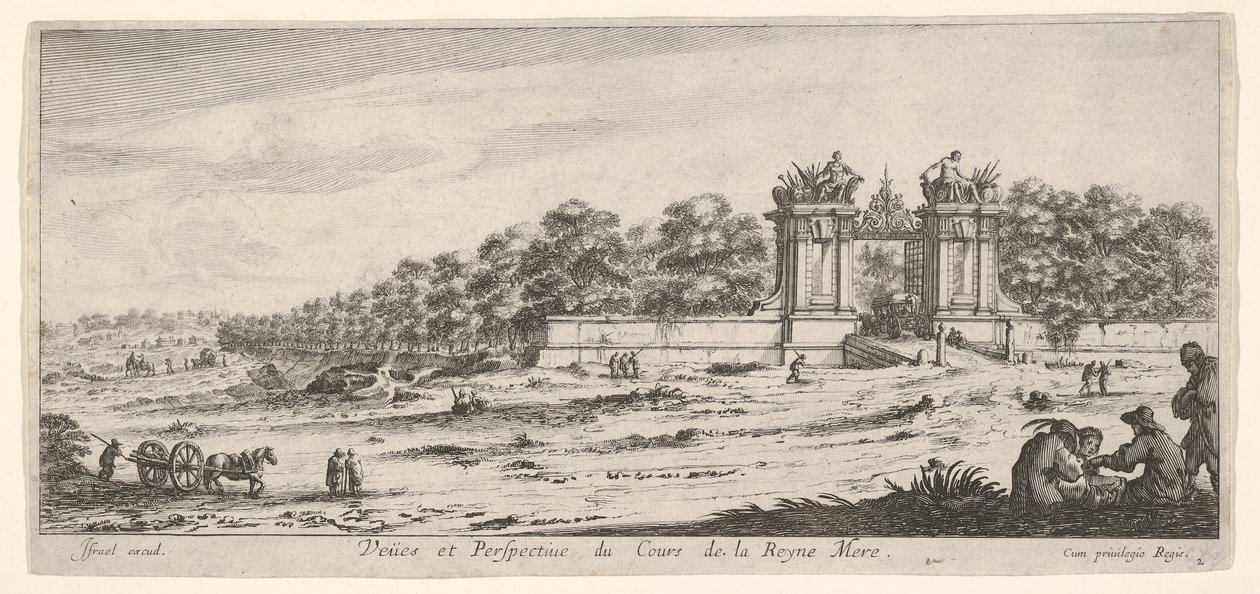 Vista do portão da residência da rainha mãe, da série Views and new ..., ca. 1644 de Claude Goyrand