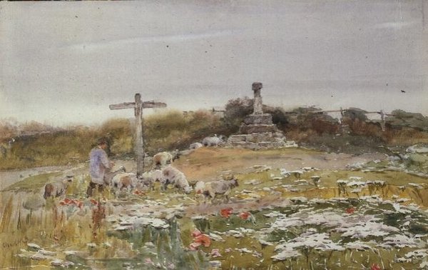 No cruzamento (aguarela sobre papel) de Claude Hayes