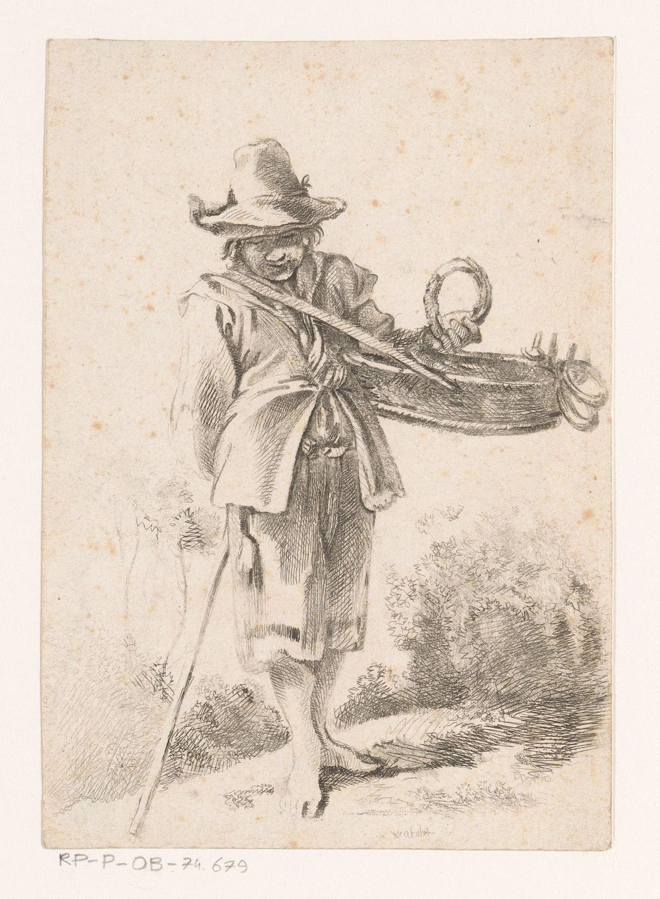 Jovem vendedor de pão numa paisagem de Claude Henri Watelet