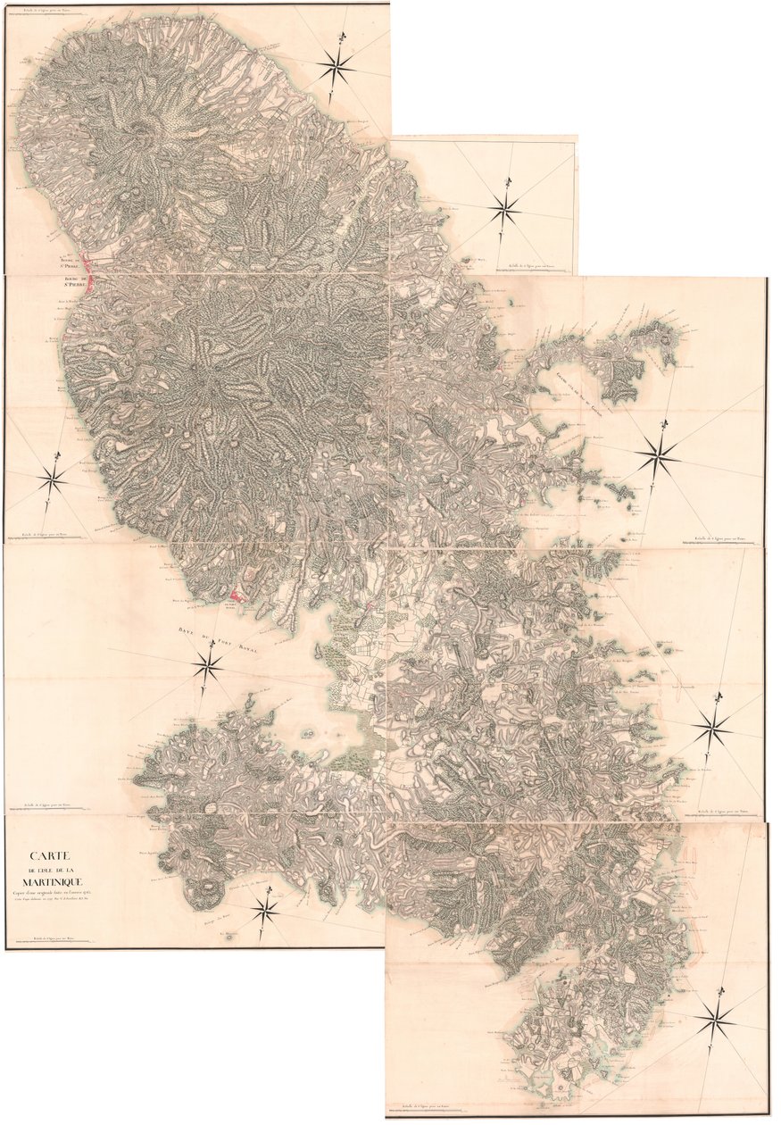 Mapa da ilha da Martinica, copiado de um original feito no ano de 1763. Esta cópia foi desenhada em 1797 por C.J. Sauthier aos 60 anos de idade. de Claude Joseph Sauthier