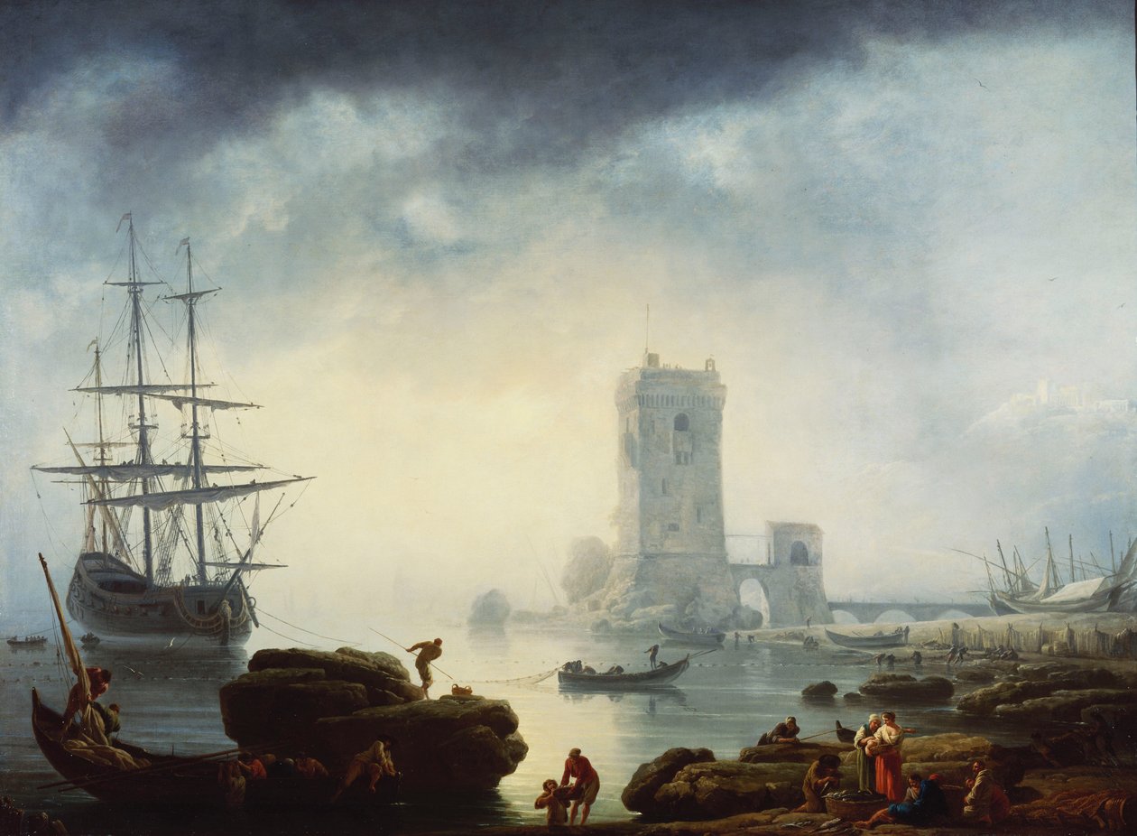 Cena do porto do Mediterrâneo: manhã de 1745 de Claude Joseph Vernet