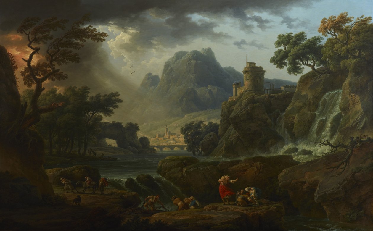 Uma paisagem montanhosa com uma tempestade se aproximando de Claude Joseph Vernet