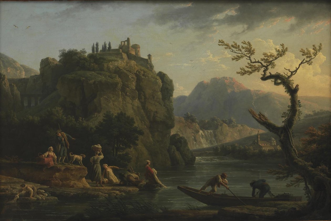 Um cenário de montanha com um rio de Claude Joseph Vernet