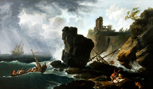 Cena Clássica da Costa Italiana (óleo sobre tela) de Claude Joseph Vernet
