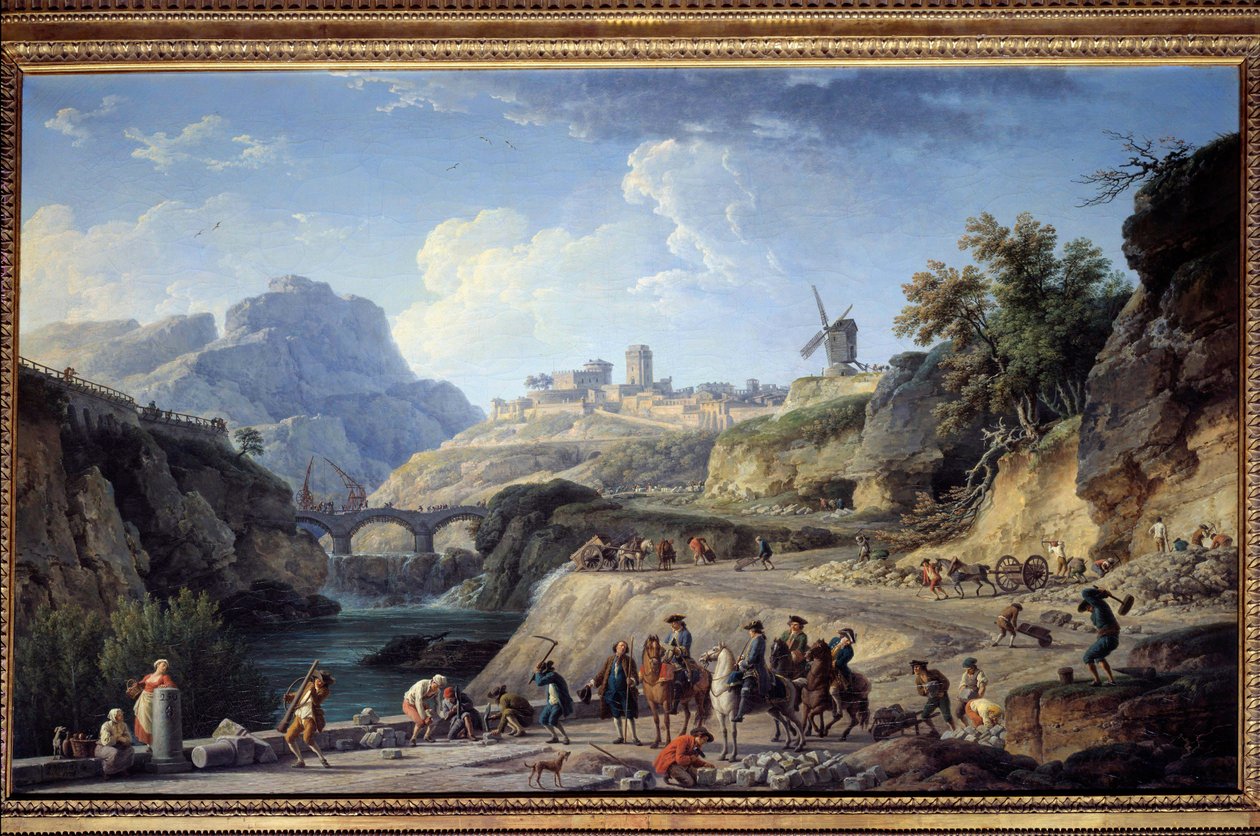 Construção de uma grande estrada Local de construção de uma estrada. Pintura de Joseph Vernet (1714-1789) Sol. 0,97x1,62 m. de Claude Joseph Vernet