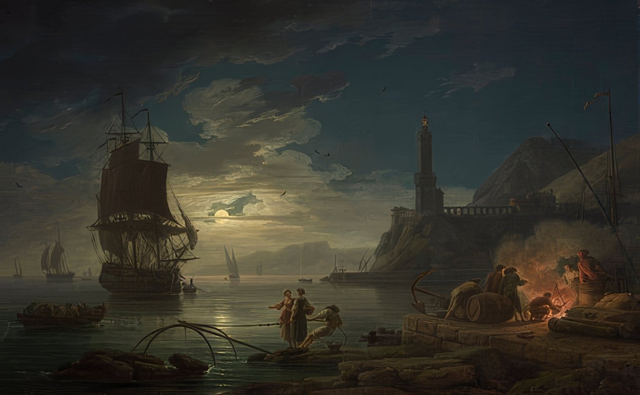 Cena costeira ao luar. 1769 de Claude Joseph Vernet