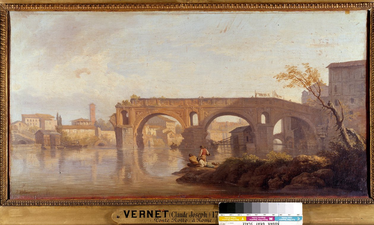 Le Ponte Rotto a Rome Pintura de Joseph Vernet (1714-1789) Sol do século XVIII. 0,4x0,77 m . de Claude Joseph Vernet