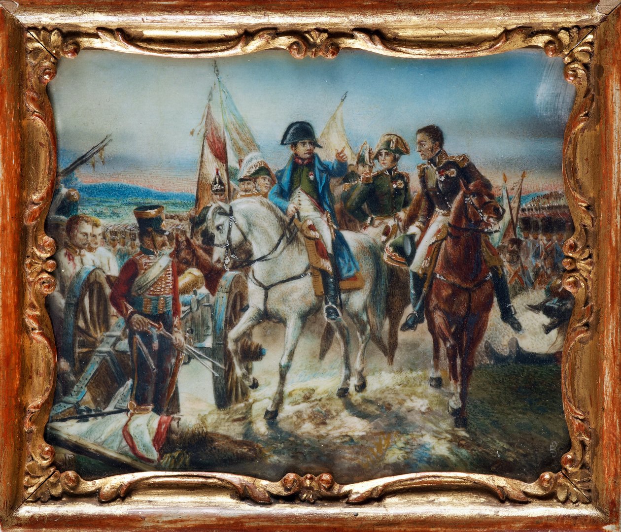 Napoleão na Batalha de Friedland (1807) - Vernet, Claude Joseph (1714-1789) - Aguarela, Gouache em chifre - 8x9,5 - Colecção Privada de Claude Joseph Vernet
