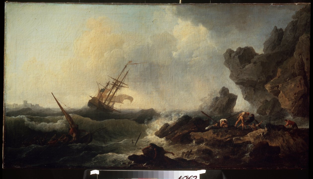Tempestade no mar. Pintura de Claude Joseph Vernet (1714-1789). Óleo sobre tela, 58 x 107 cm. Escola francesa do século XVIII. Pushkin Museum of Fine Arts, Moscovo. de Claude Joseph Vernet