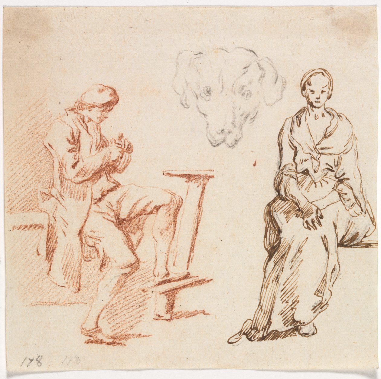Folha de Estudos: Homem Sentado, Cabeça de Cachorro, Mulher Sentada de Claude Joseph Vernet
