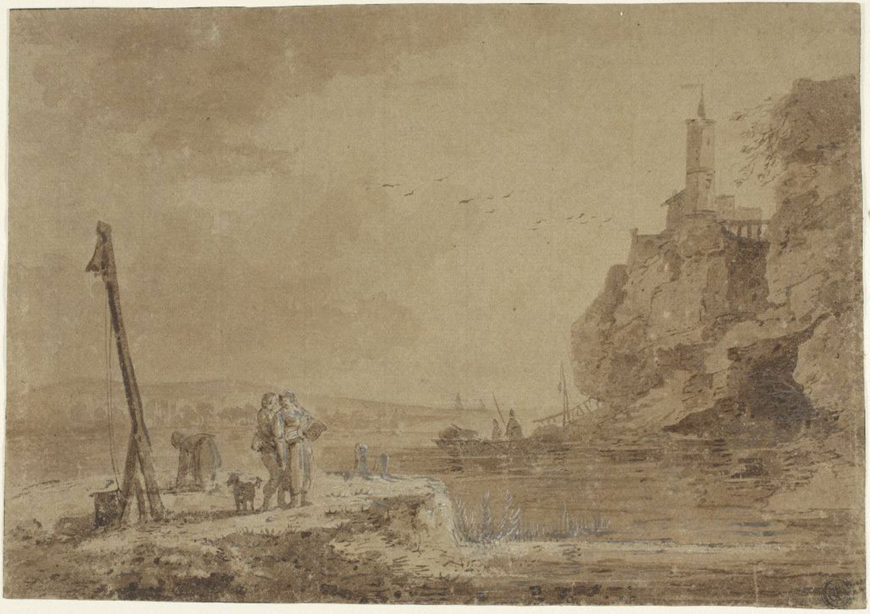 Pequeno porto sob penhascos de Claude Joseph Vernet