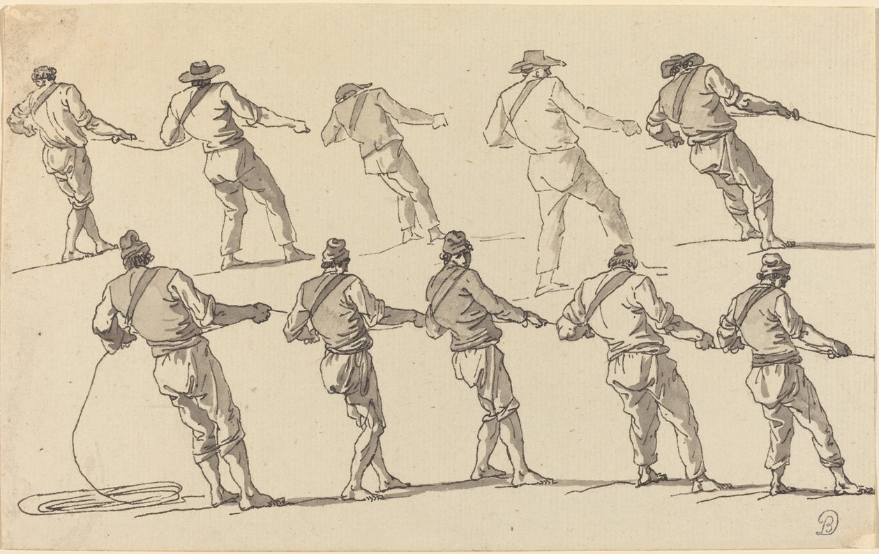 Dez homens puxando cordas de Claude Joseph Vernet