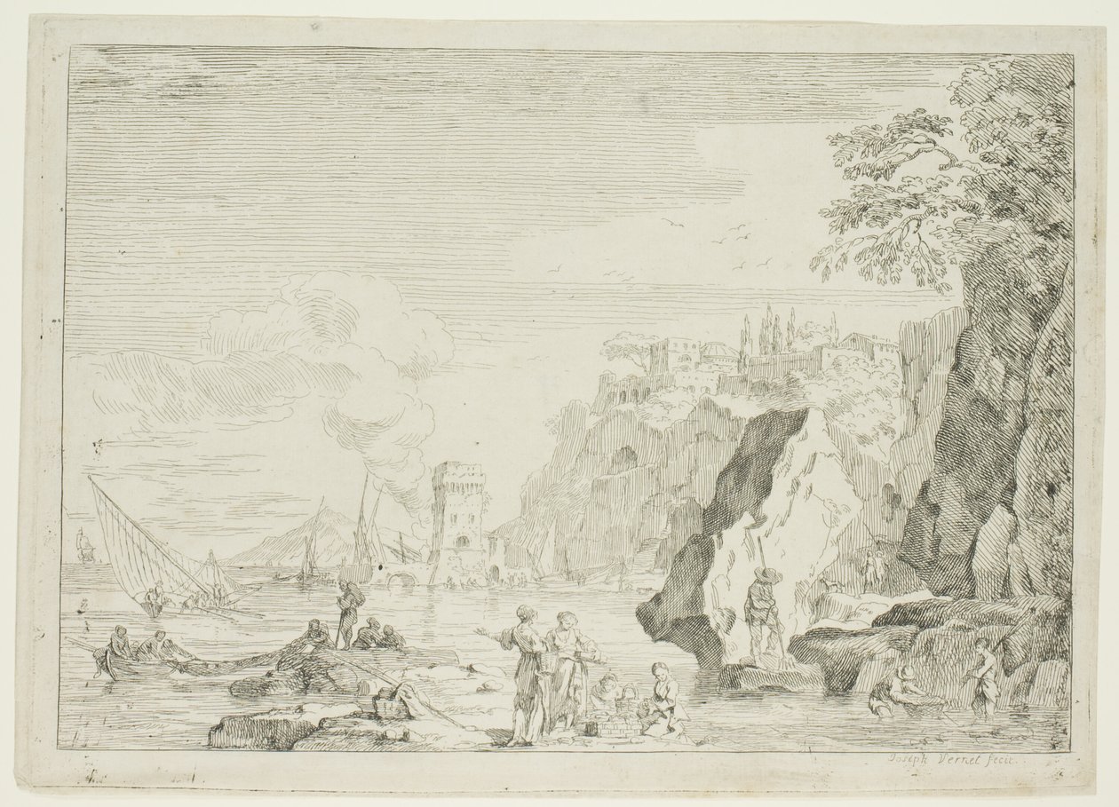 A praia com a grande torre de Claude Joseph Vernet