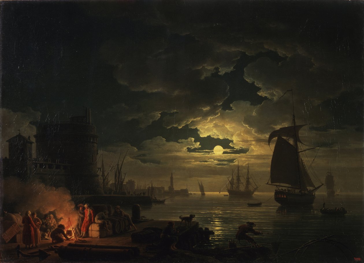 O porto de Palermo ao luar, 1769 de Claude Joseph Vernet