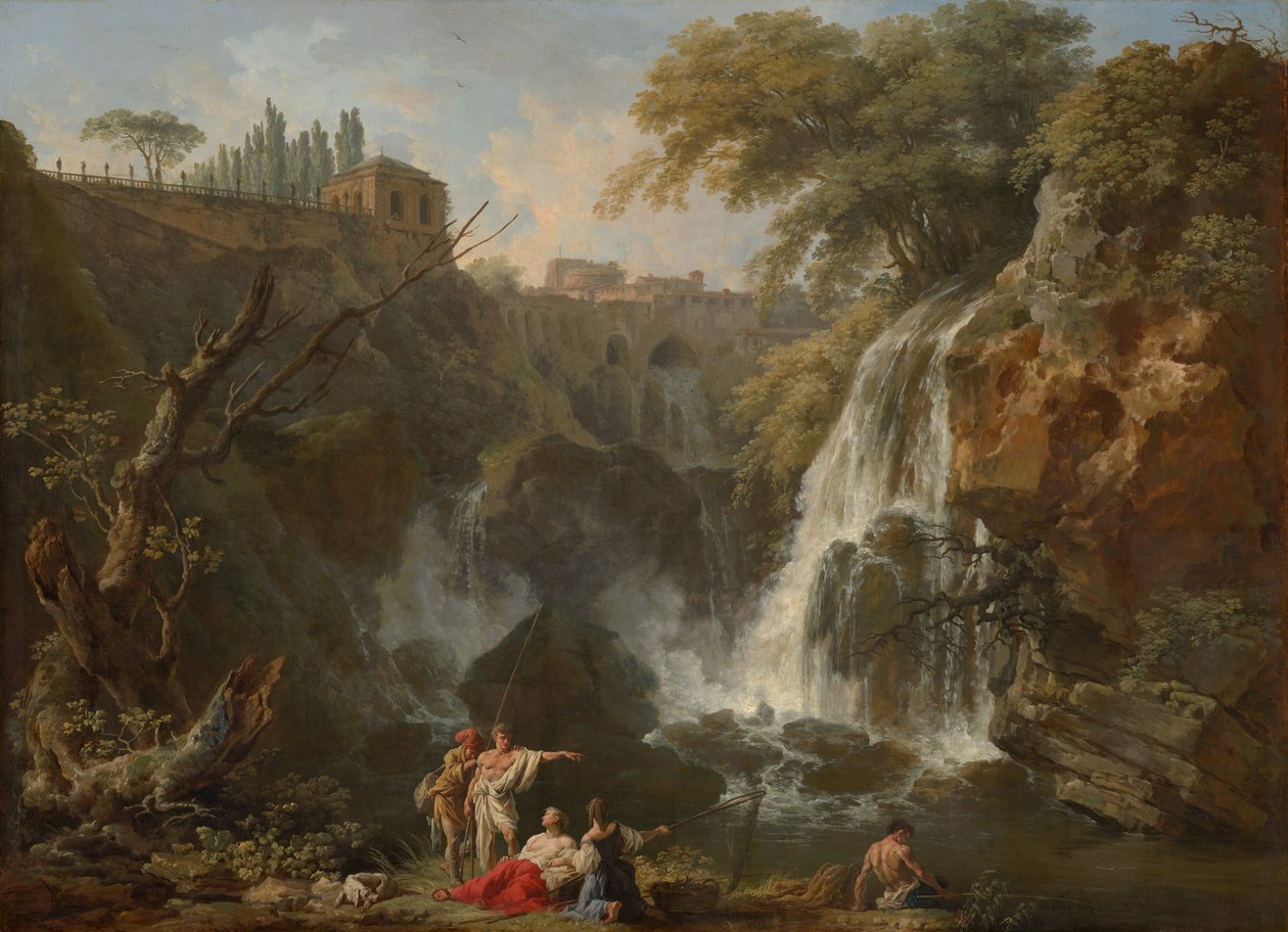 As Cataratas de Tivoli, com a Vila de Mecenas, c.1740-50 de Claude Joseph Vernet