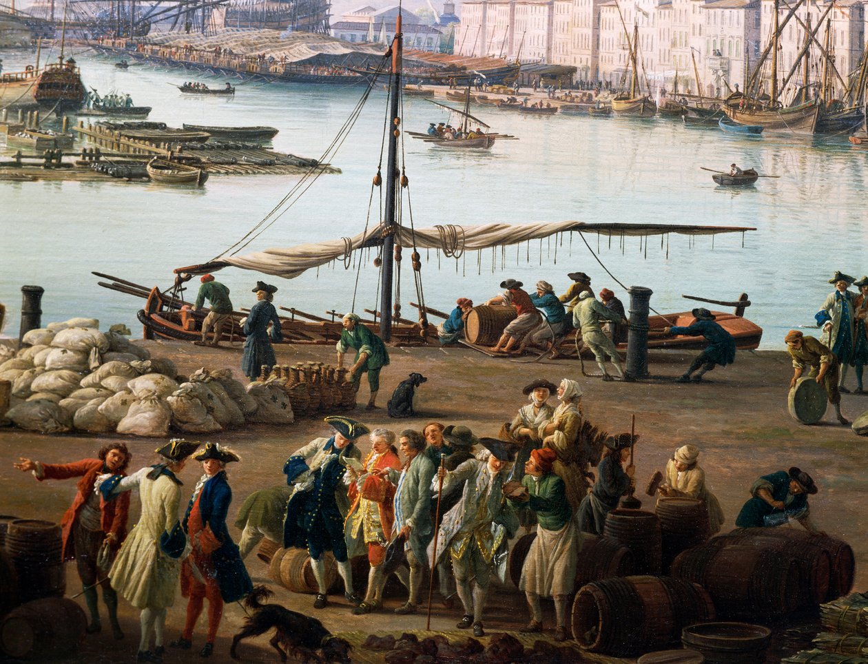 Terceira vista de Toulon, vista do antigo porto do lado das lojas de alimentos, detalhe (óleo sobre tela) de Claude Joseph Vernet