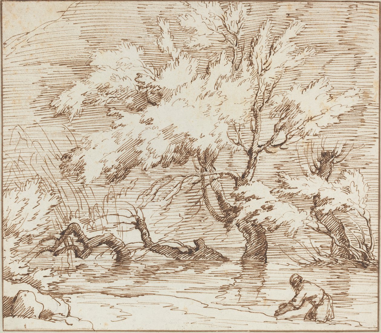 Árvores refletidas em um riacho de Claude Joseph Vernet