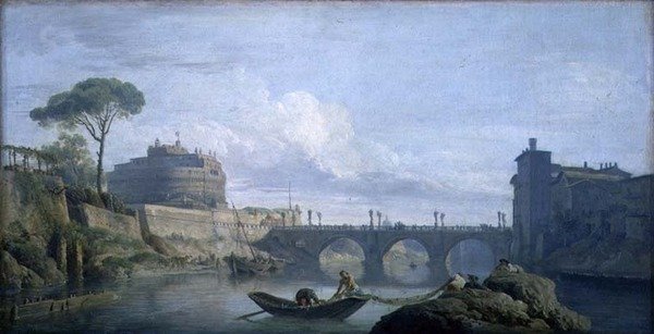 Vista da Ponte e Castelo de Santo Ângelo, Roma, c.1748 (óleo sobre tela) de Claude Joseph Vernet