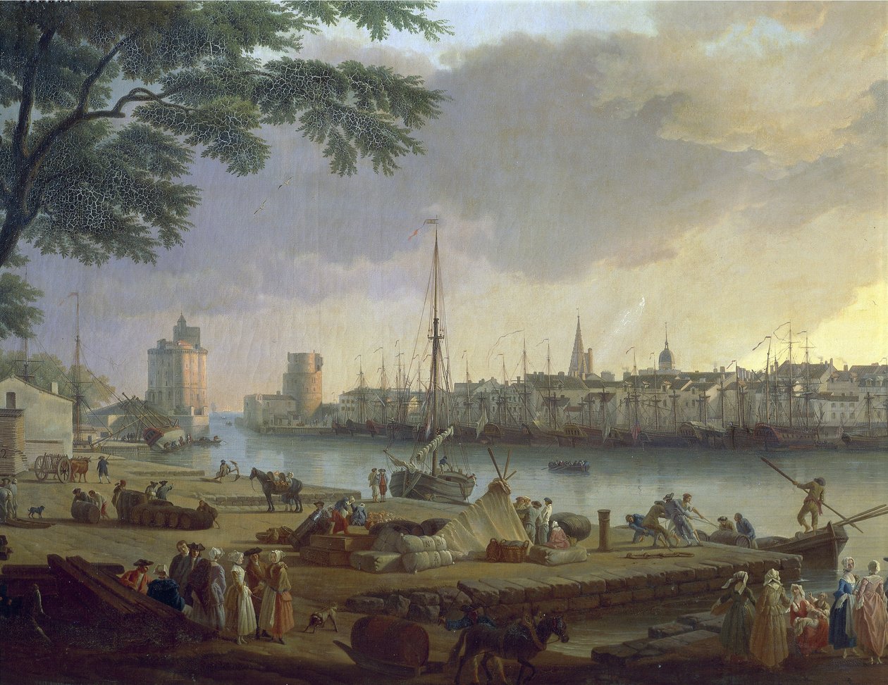 Vista do porto de La Rochelle Pintura de Joseph Vernet (1714-1789), pormenor de Claude Joseph Vernet