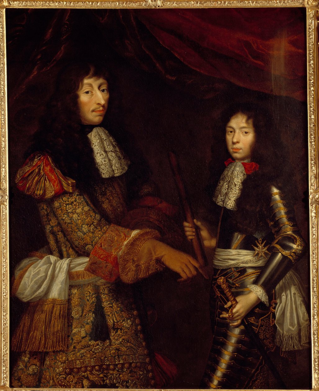 Retrato de Luís II Príncipe de Bourbon (Bourbon-Conde) (1621-1686) conhecido como o Grande Conde e seu filho Henri Jules Duque de Enghien (1643 - 1709). Pintura de Claude Lefebvre (1632-1675) de Claude Lefebvre