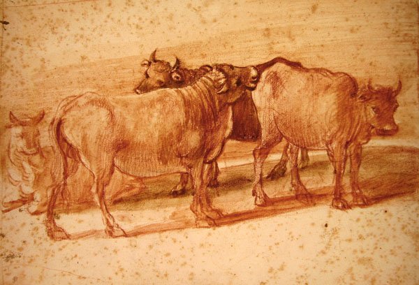 Vacas (giz vermelho sobre papel) de Claude Lorrain