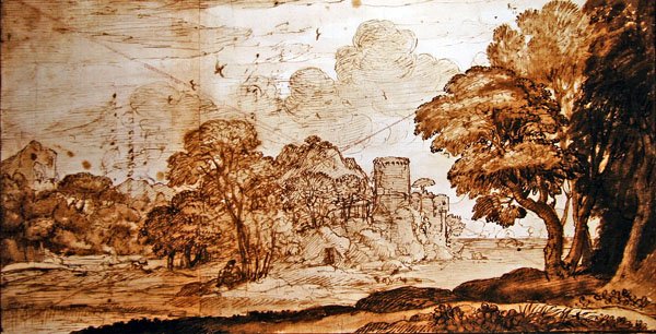Castelo Encantado (caneta e tinta e lavagem em papel) de Claude Lorrain