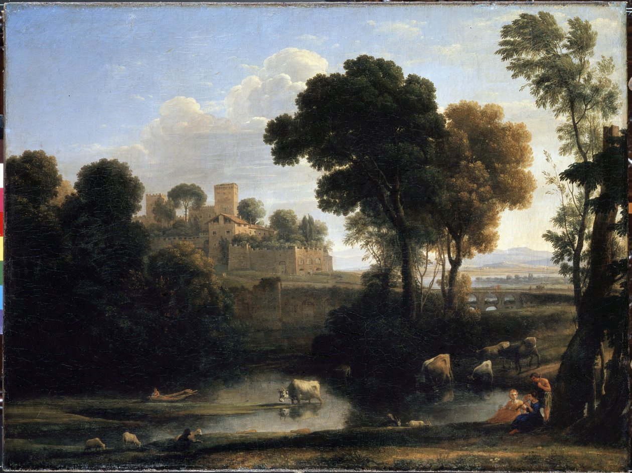 paisagem italiana. Pintura de Claude Gelee conhecido como Claude Le Lorrain (1600-1682) de Claude  Lorrain