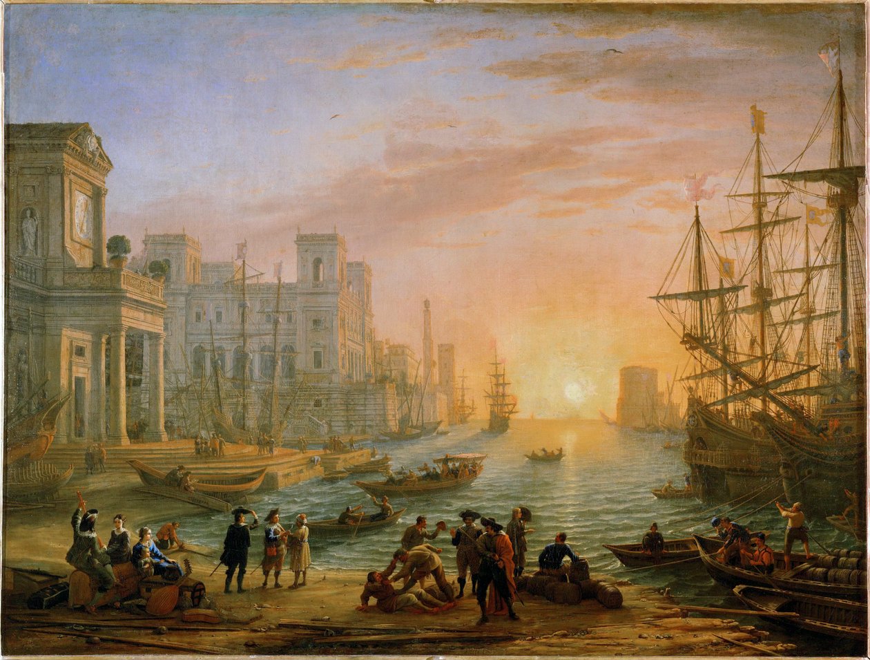 Porto de mar, pôr do sol ... de Claude Lorrain (1600 82)