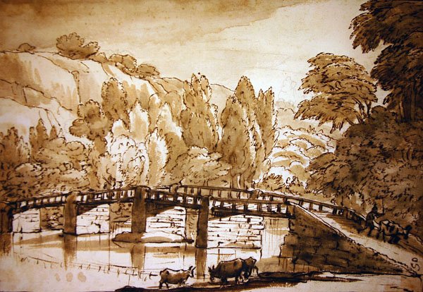 Paisagem arborizada (caneta e tinta e lavagem em papel) de Claude Lorrain
