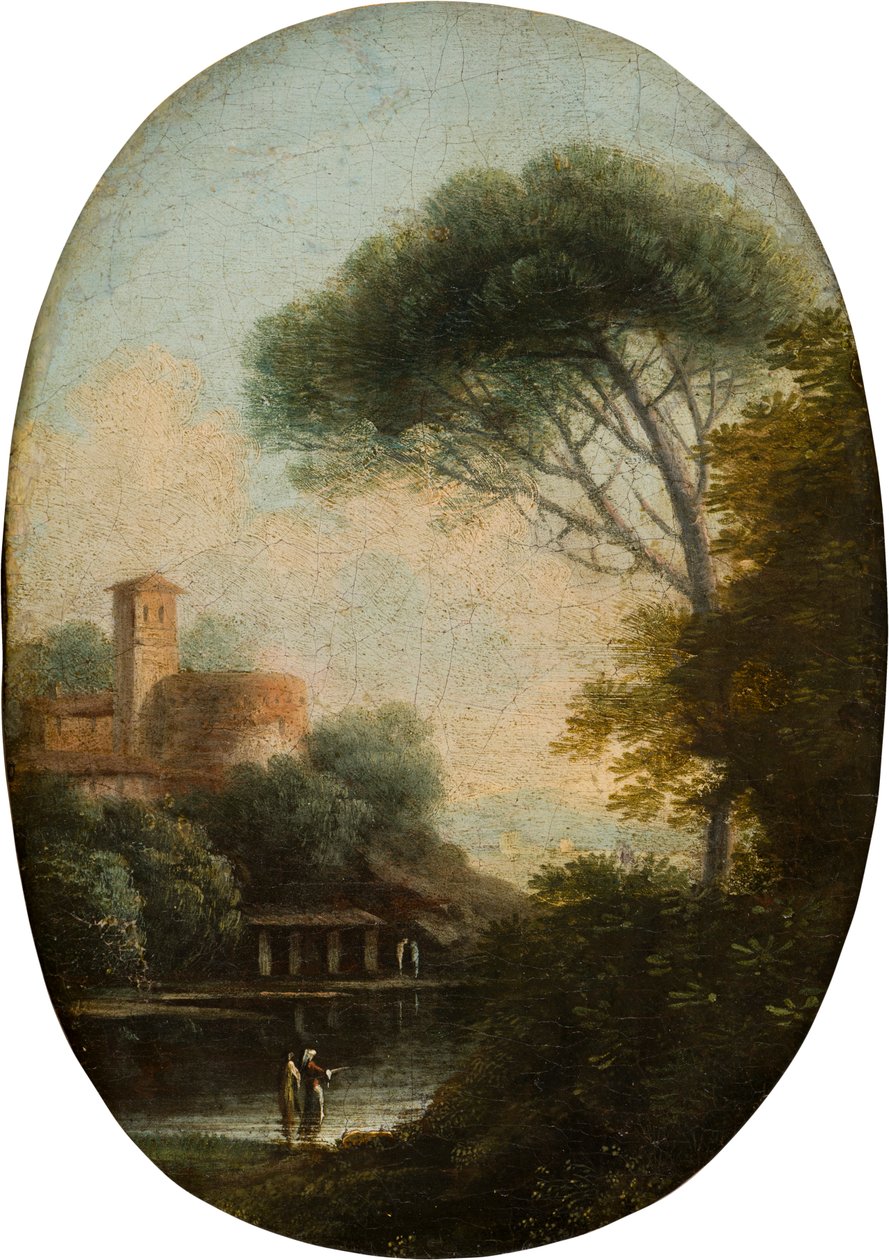 Uma paisagem de lago arborizado, c.1620-82 (óleo e tela sobre painel) de Claude  Lorrain