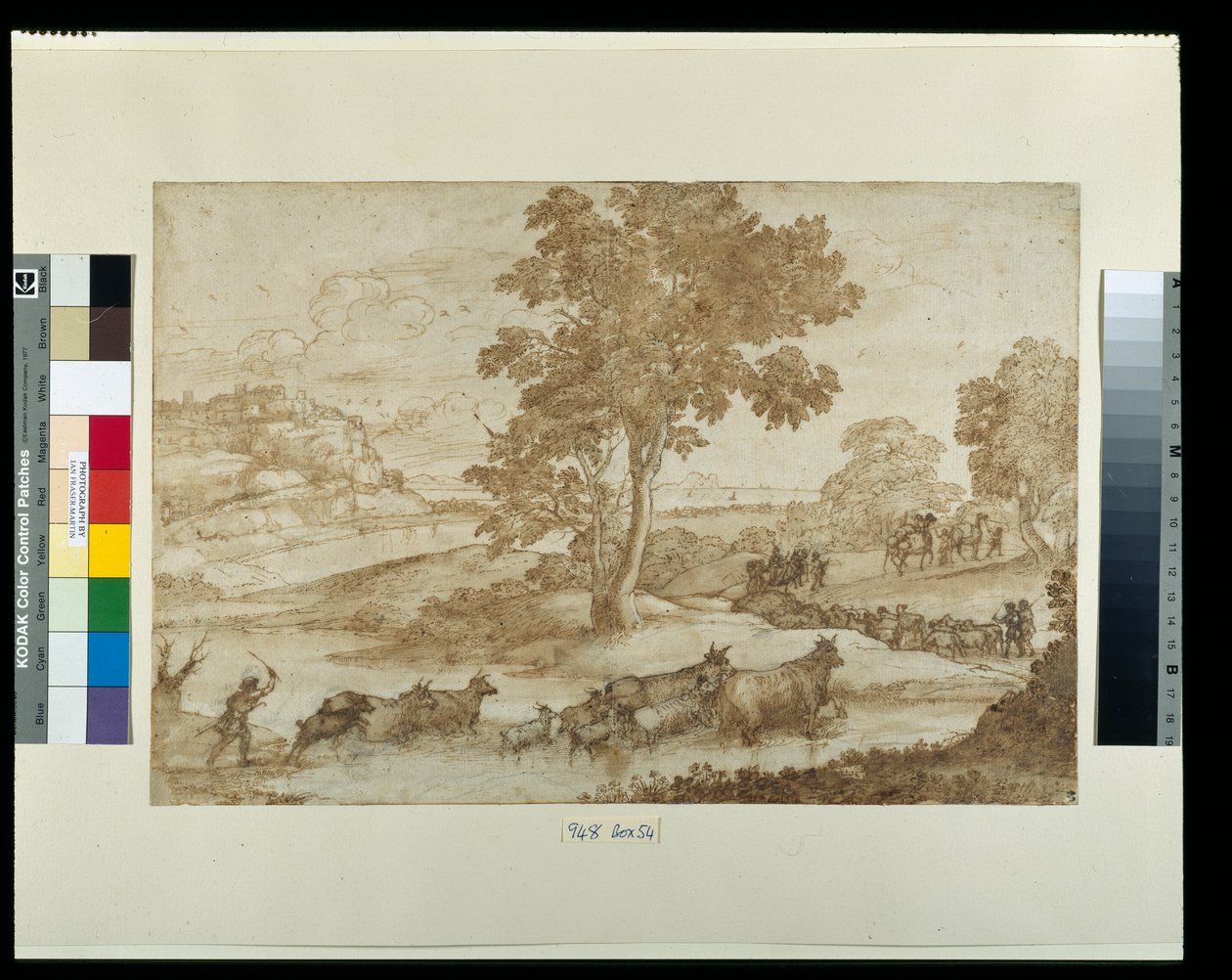 Paisagem com a viagem de Jacob (caneta e tinta com lavagem em papel) de Claude Lorrain