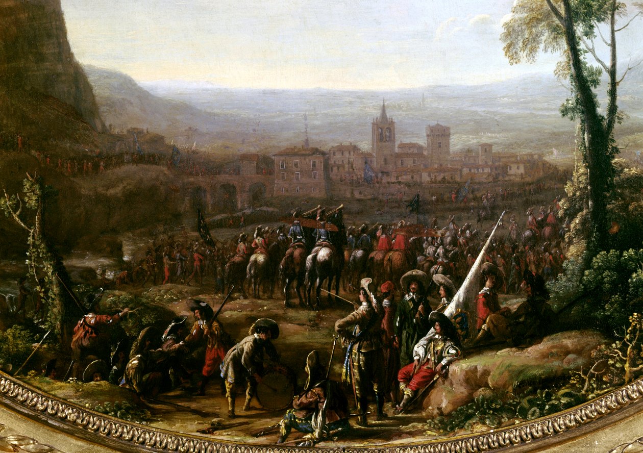 Luís XIII (1601-1643) forçou o Pas de Susa perto de Turim, defendido pelas forças do Duque de Sabóia em 1629. Detalhe. Pintura de Claude Gellee dit le Lorrain (1600-1682) Paris, Musee du Louvre de Claude Lorrain