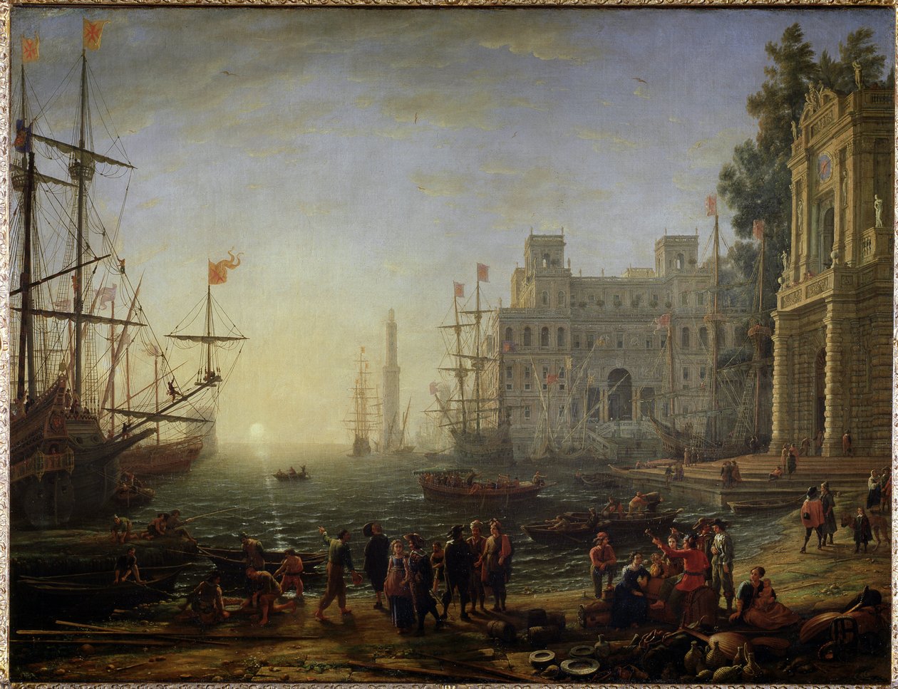Porto com uma villa Medicis - Óleo sobre tela de Claude Lorrain