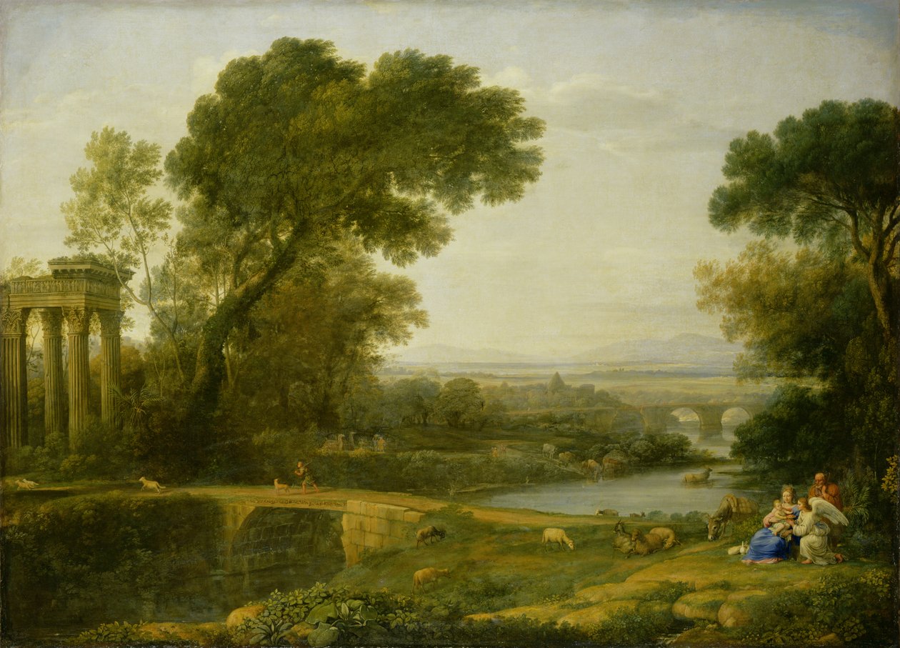 O resto no voo para o Egipto (óleo sobre tela) de Claude Lorrain