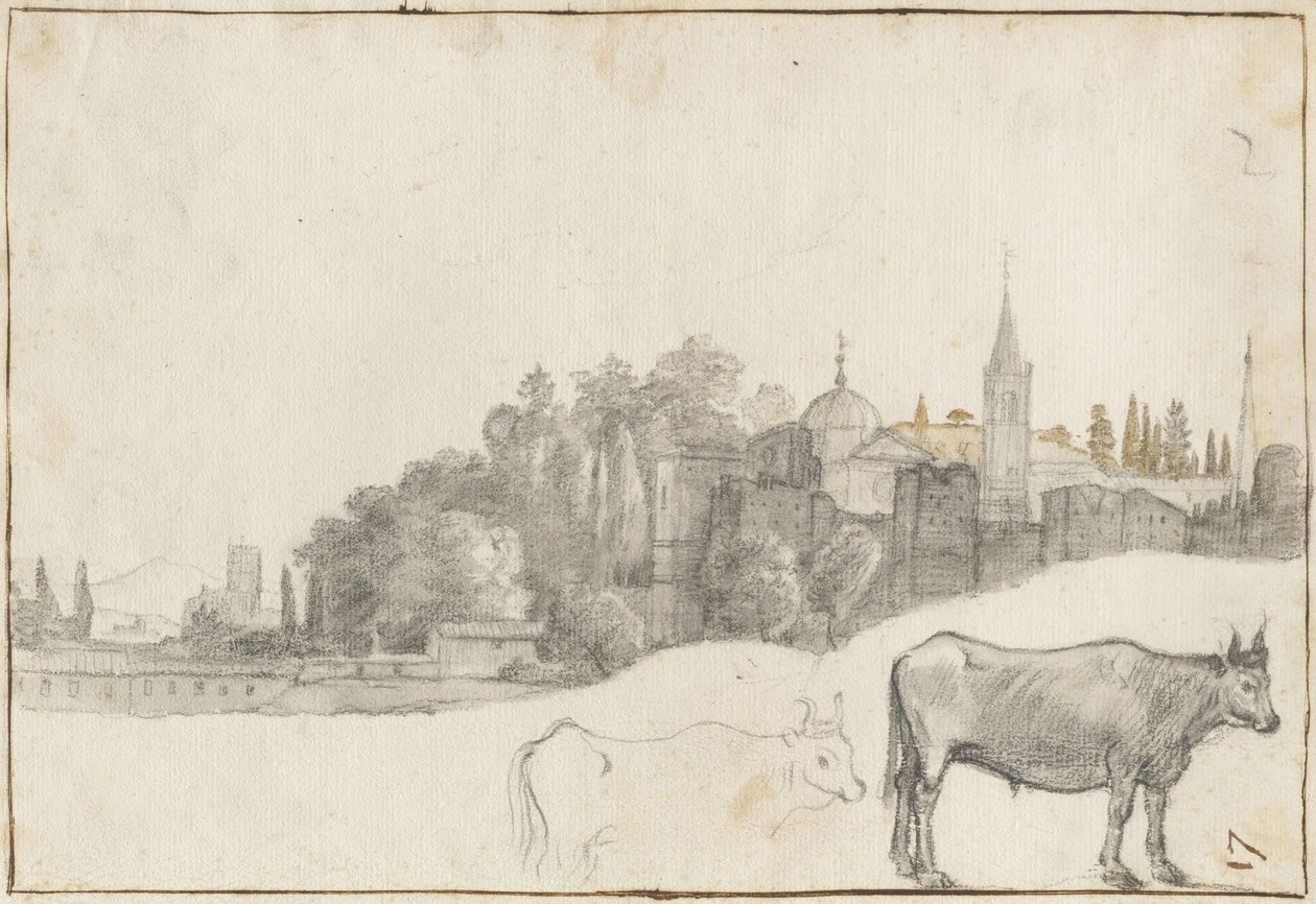 Uma vista fora da Piazza del Popolo em Roma, 1640-41 de Claude Lorrain