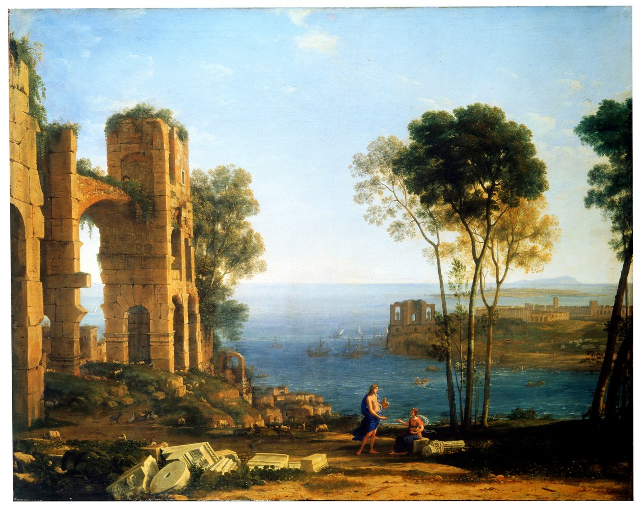 Vista da costa com Apollo e Sibyl Cumaean, entre 1645 e 1649. de Claude Lorrain