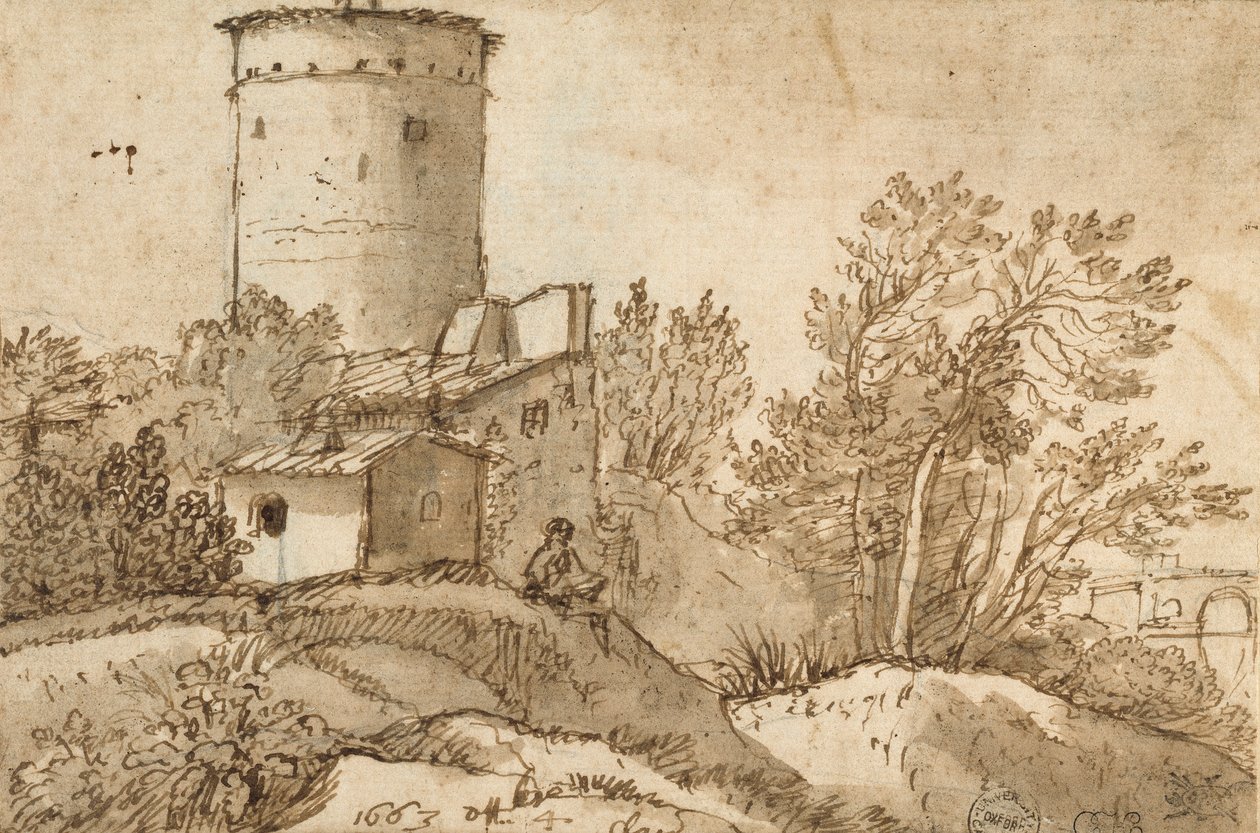 Edifícios agrícolas pelo Tibre, 1663 de Claude Lorrain