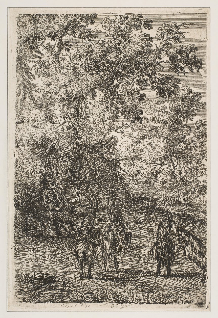 Quatro cabras seção esquerda de The Goats, ca. 1630-33. de Claude Lorrain