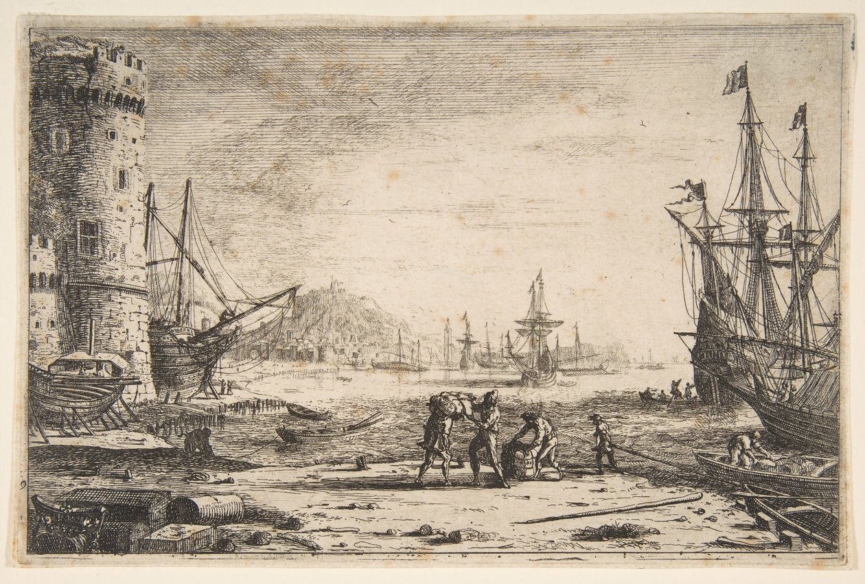 Porto com uma torre grande, ca. 1641 de Claude Lorrain
