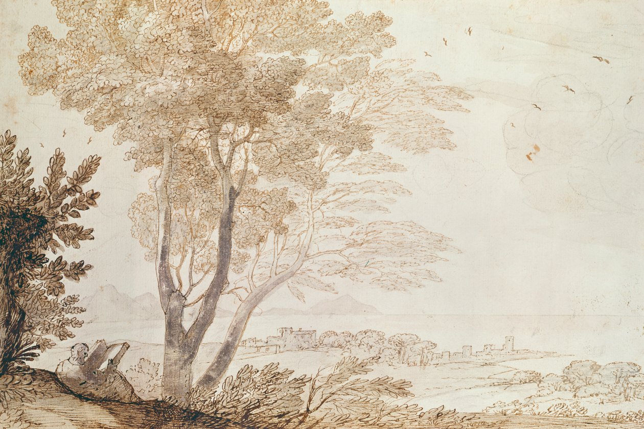 Paisagem (caneta e tinta no papel) de Claude Lorrain