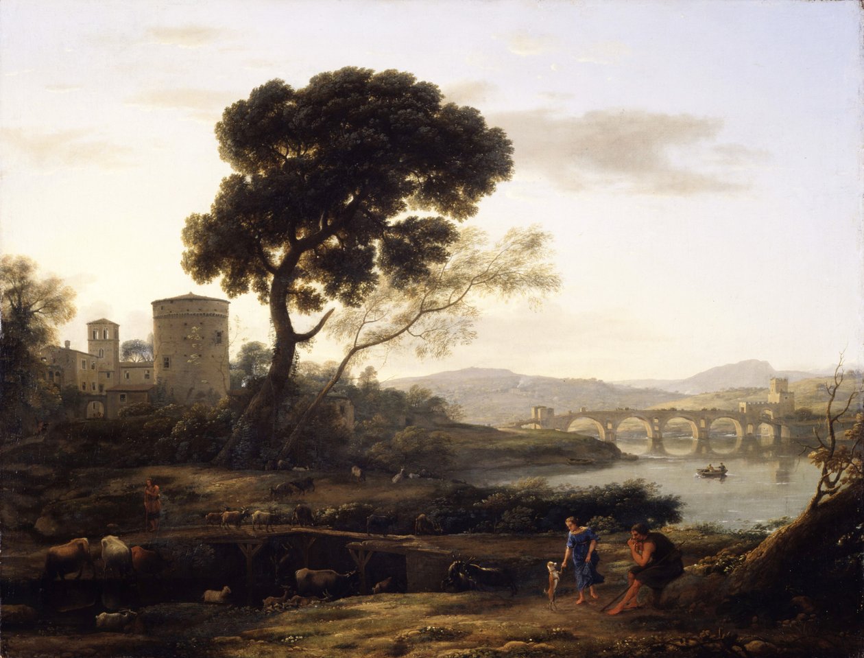 Paisagem perto de Roma, com vista para a Ponte Molle, 1645 de Claude Lorrain