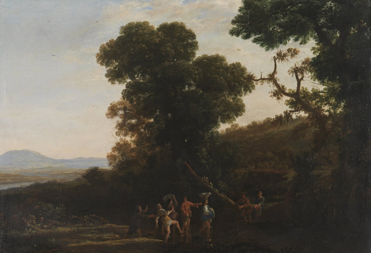 Paisagem com figuras vadeando através de um riacho, 1636-1637 de Claude Lorrain