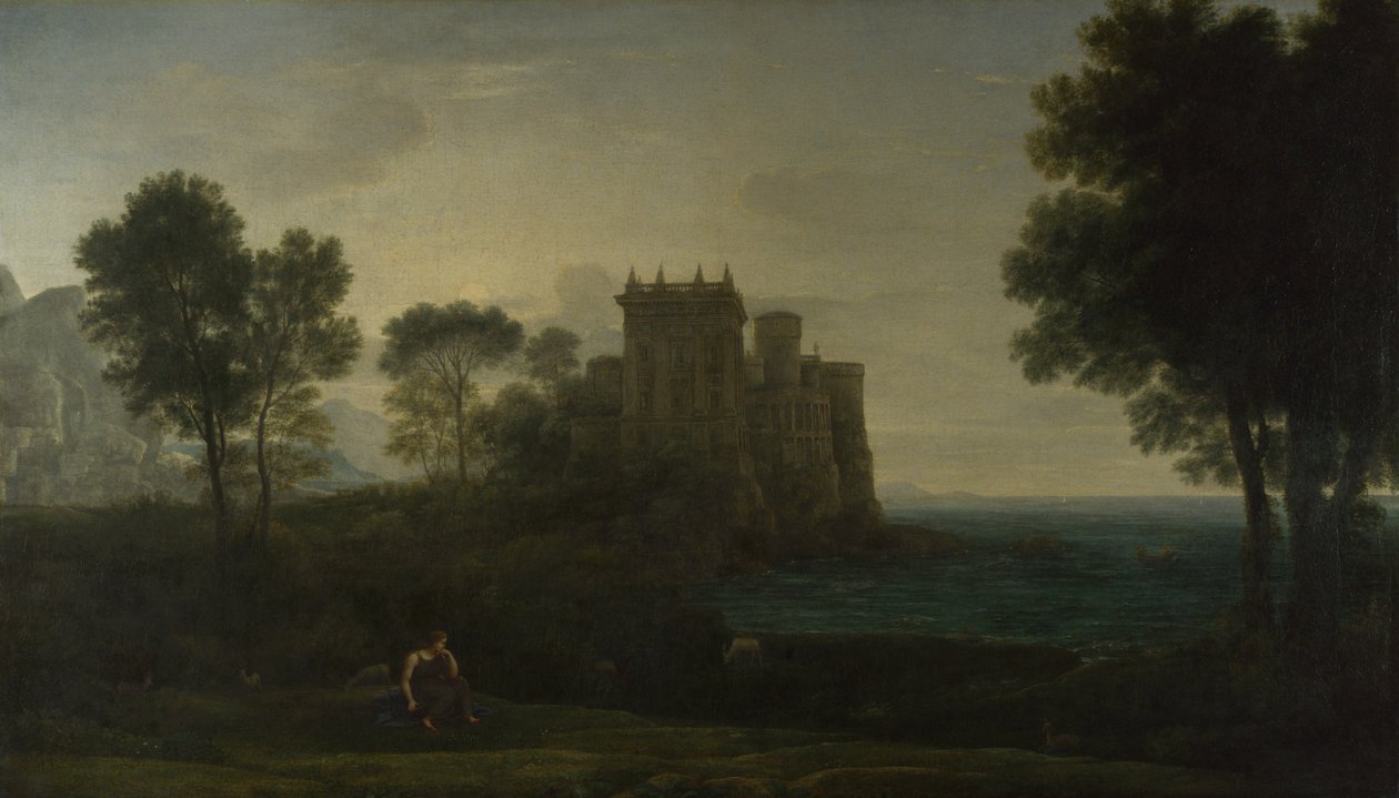 Paisagem com Psique do lado de fora do Palácio de Cupido, o Castelo Encantado, 1664 de Claude Lorrain