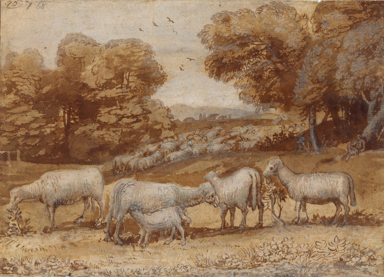 Paisagem com ovelhas, ca. 1648 de Claude Lorrain