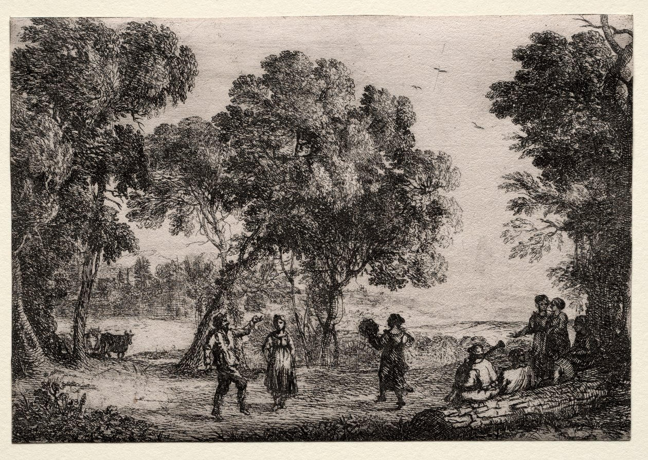 Paisagem com uma dança country (pequeno prato) de Claude Lorrain