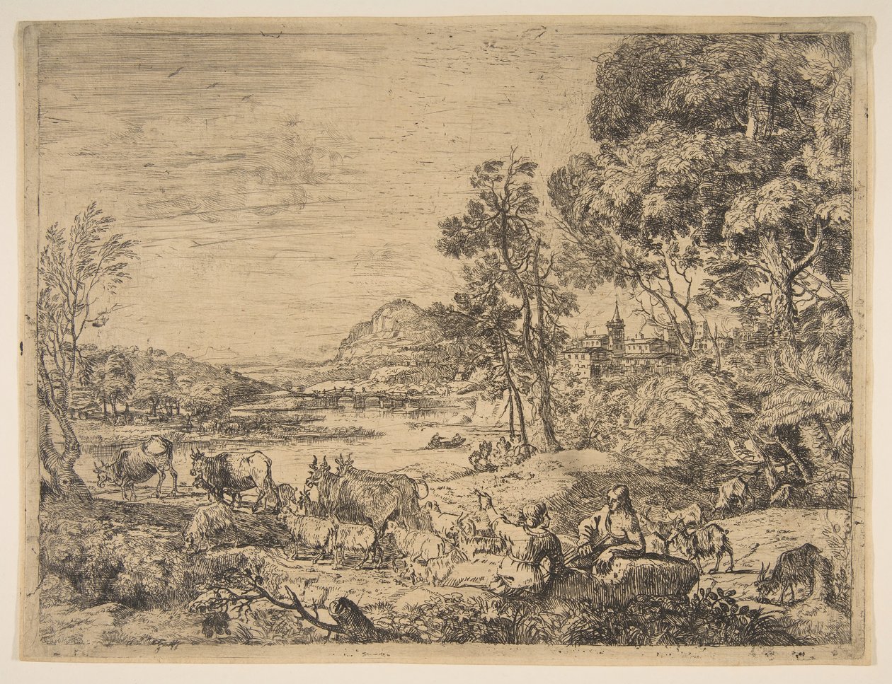 Pastor e Pastora Conversando em uma Paisagem, ca. 1651 de Claude Lorrain