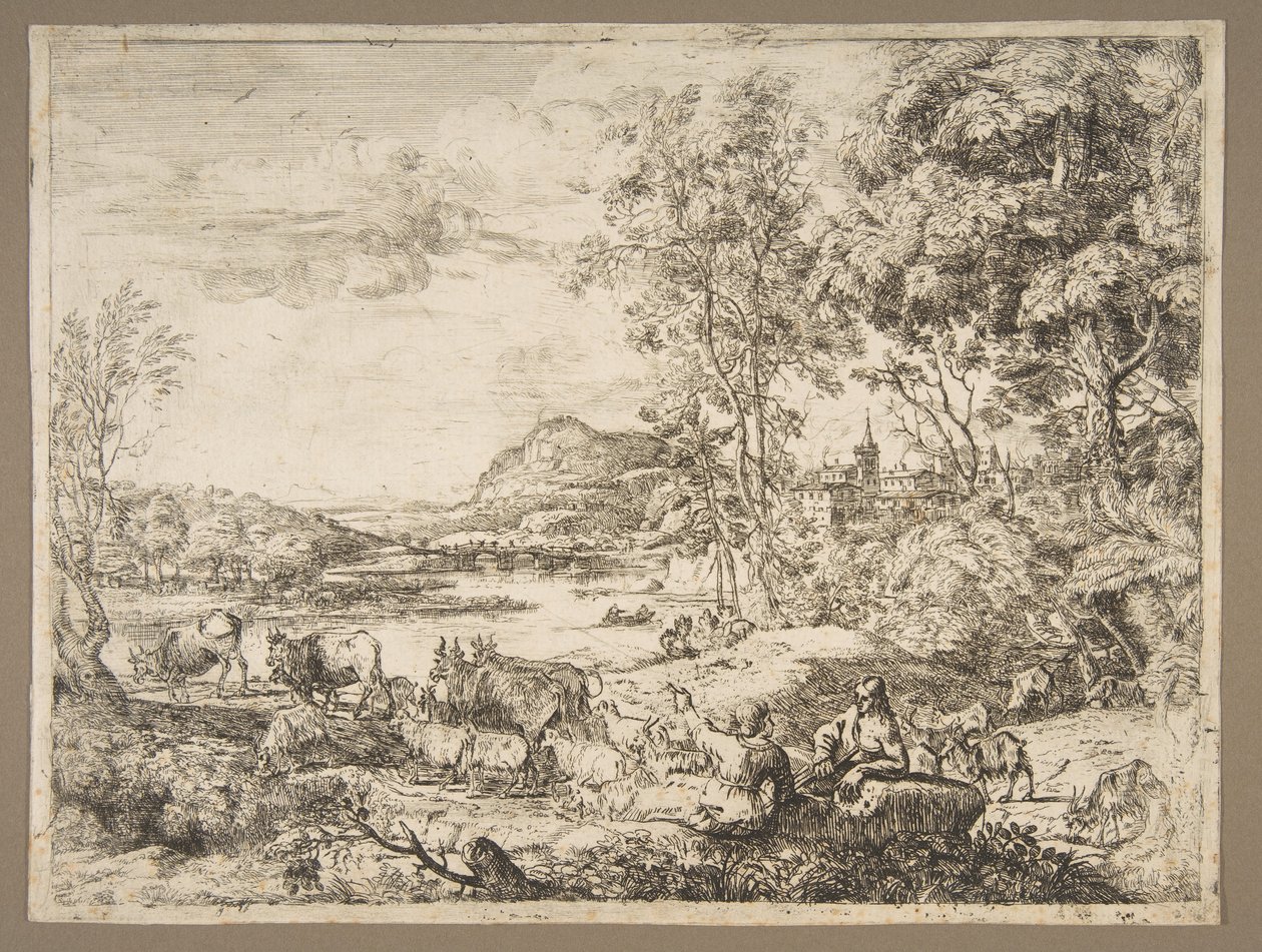 Pastor e Pastora Conversando em uma Paisagem, ca. 1651 de Claude Lorrain