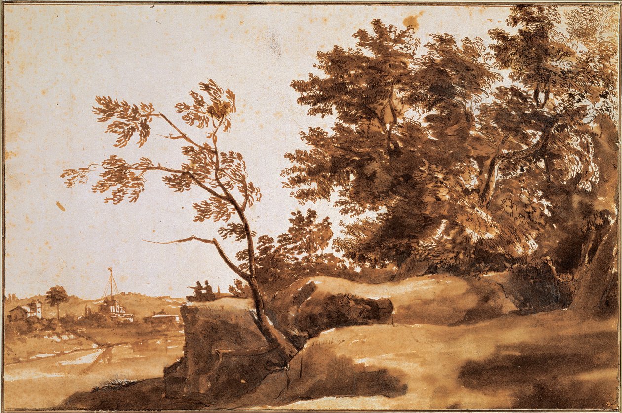 Paisagem do Tibre com o Castelo de Santo Ângelo em fundo de Claude Lorrain